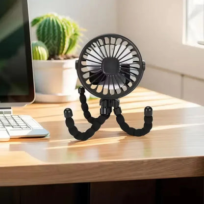 Mini Octopus Stroller Fan – Handheld USB Charging Bladeless Fan, Small Folding Silent Fan for Table, Outdoor, and Baby Use