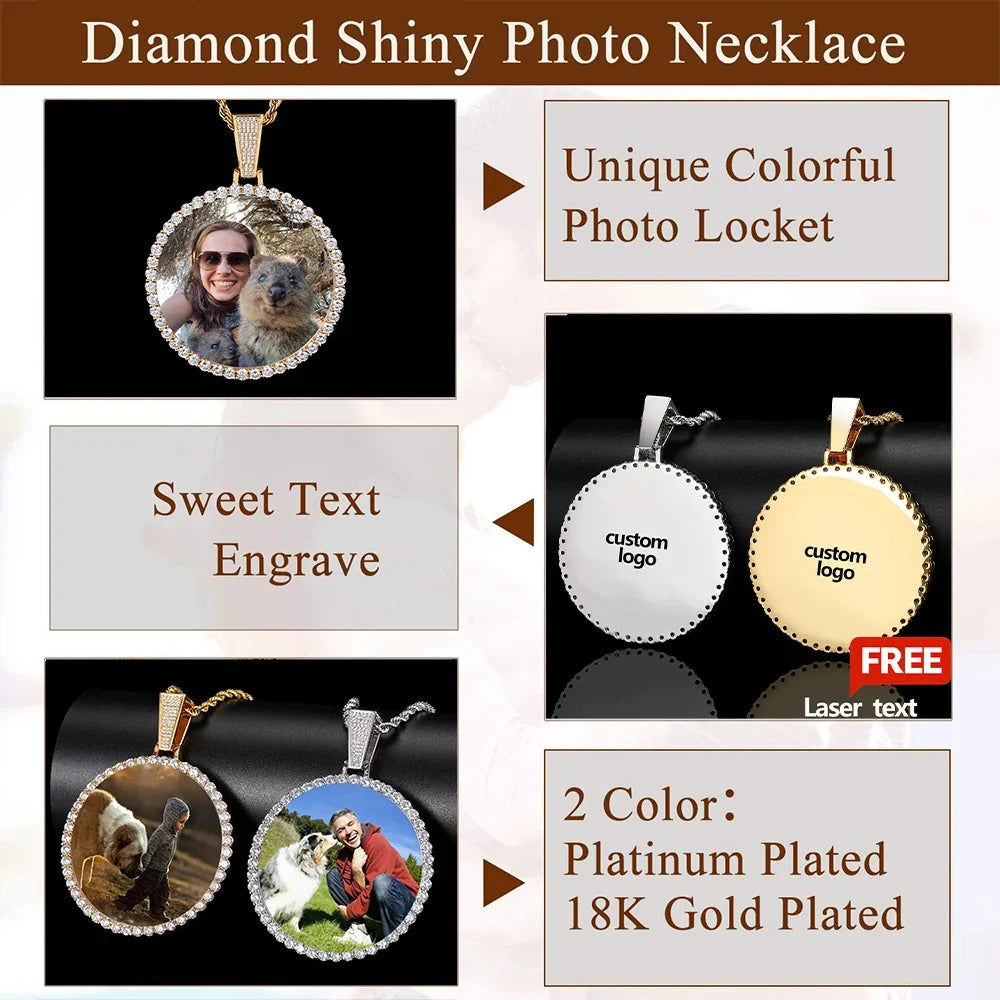 Custom Photo Medallion Necklace - 18K Gold Iced Out Cuban Pendant Hip Hop Personalized Picture Jewelry Gift