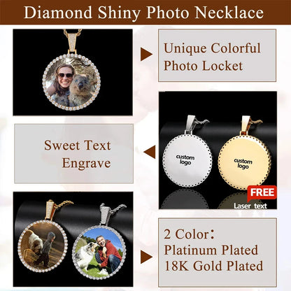 Custom Photo Medallion Necklace - 18K Gold Iced Out Cuban Pendant Hip Hop Personalized Picture Jewelry Gift