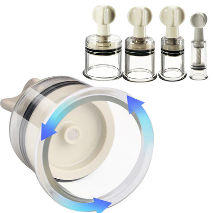 Rotating Handle Suction Cupping Set – 4 Sizes Twist Vacuum Cups for Nipple Enhancement & Anti-Cellulite Massage