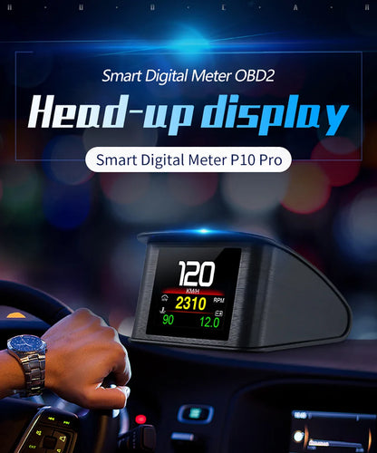 P10 Pro Head-Up Display – On-Board OBD2 Computer with Digital Speedometer, Mileage, Temperature & Driving Data Gauge