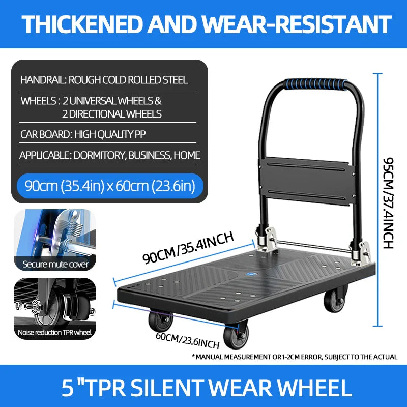 AIRAJ Foldable Platform Hand Truck – Heavy Duty Portable Trolley Cart, Compact Push Dolly for Practical Handling