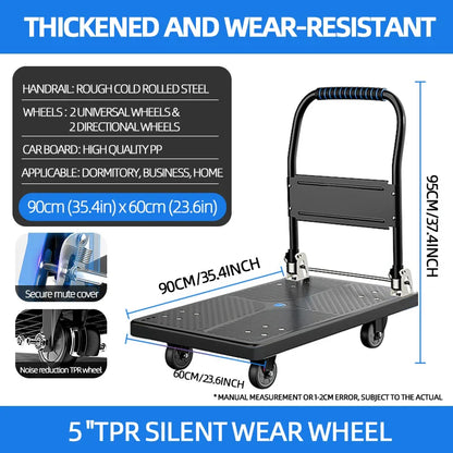 AIRAJ Foldable Platform Hand Truck – Heavy Duty Portable Trolley Cart, Compact Push Dolly for Practical Handling