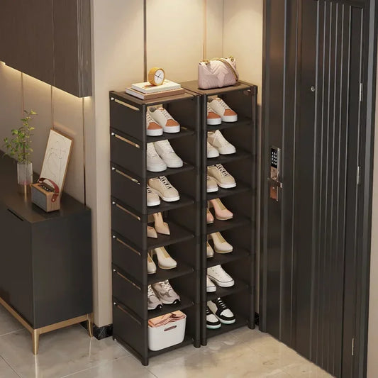 Multiple Layers Shoe Organizer Rack - Space-Saving Stackable Shelf for Wall Corner, Adjustable Shoe Storage Cabinet