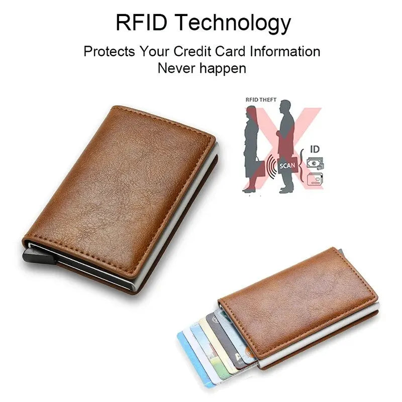 RFID Aluminium Credit Card Holder Wallet: Men's PU Leather Wallet with Money Clip - Anti-Theft Designer Wallet