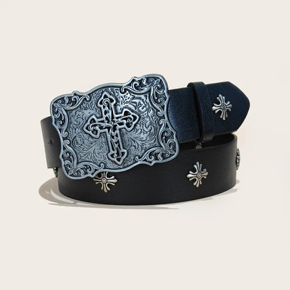 Studded Leather Belt - Y2K Punk Rock Rivet Cross Belt for Men & Women, Jeans & Pants