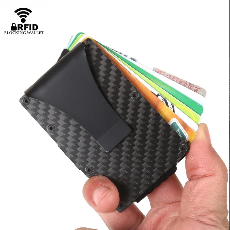 DIENQI Carbon Fiber Card Holder - Mini Aluminum Metal RFID Magic Men's Wallet