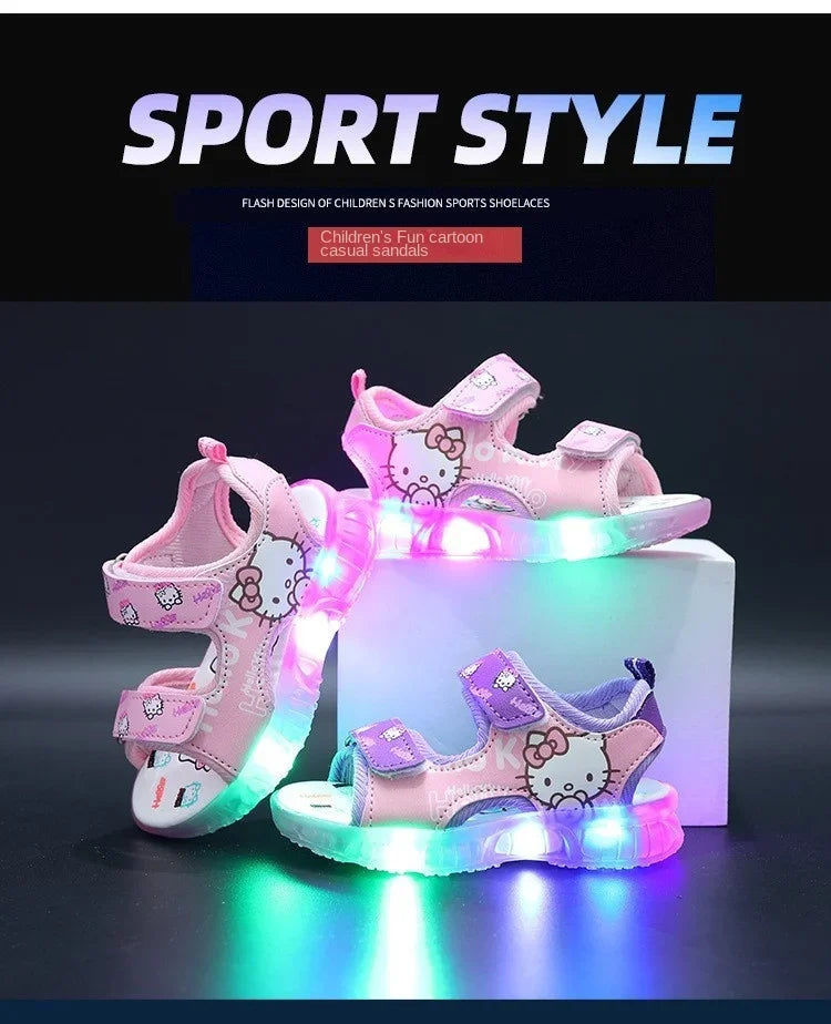 2024 Summer Baby Girls LED Hello Kitty Sandals — Cute Anti-Slip Beach & Outdoor Shoes