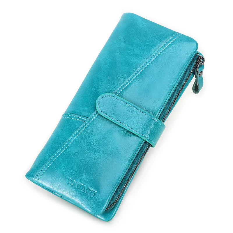 CONTACT'S Genuine Leather Men’s Long Wallet – Phone Bag with Zipper Coin Pocket, Clutch Purse & Small Wallet