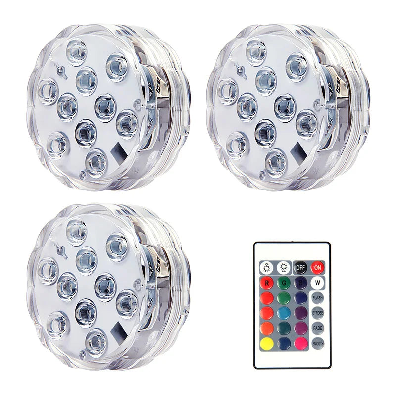 10LED RGB Submersible LED Light – Battery Operated Underwater Night Lamp for Pool, Garden, Wedding & Vase Decorations