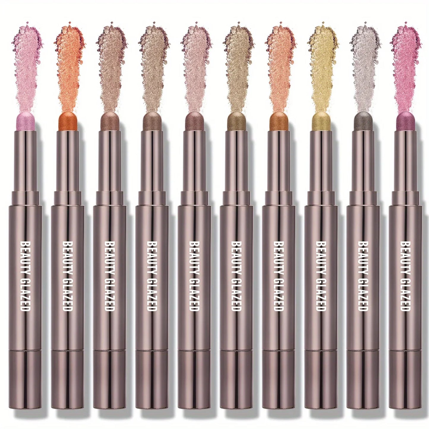 BEAUTY GLAZED 10-Color Eyeshadow Stick – Long-Lasting Waterproof Matte & Shimmer Eye Pen with Double-Head Brush