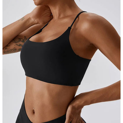 Solid Color U-Shaped Multi-Strap Cross Back Women's Fitness Sports Bra - Gym Yoga Athletic Tight with Chest Pad