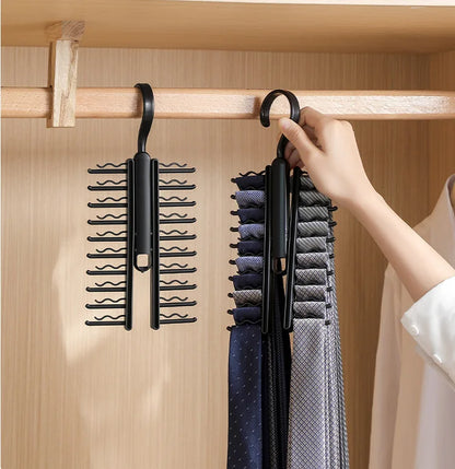 Rotatable Tie Hanger – 20-Row Skidproof Necktie & Belt Organizer Rack for Closet Storage