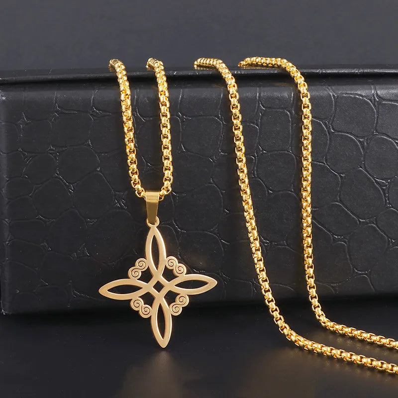 Witch Knot Cuff Bracelet - Stainless Steel Pagan Magic Knot Good Luck Amulet Celtic Knot Jewelry
