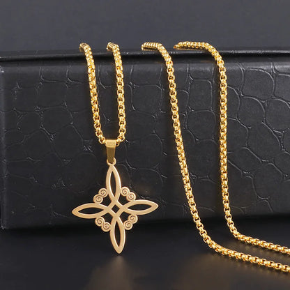 Witch Knot Cuff Bracelet - Stainless Steel Pagan Magic Knot Good Luck Amulet Celtic Knot Jewelry