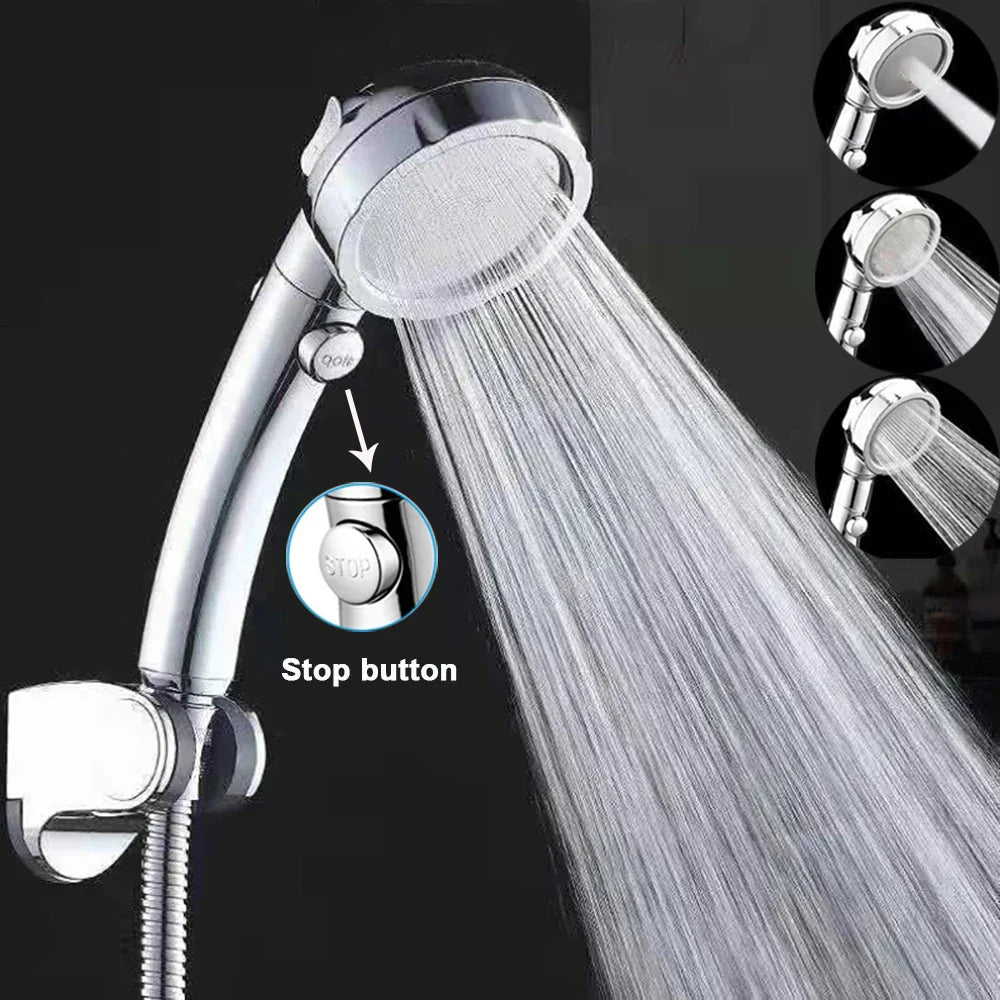 360° Rotating Handheld Shower Head – 3 Spray Modes with ON/OFF Pause Switch & Adjustable Water-Saving Design