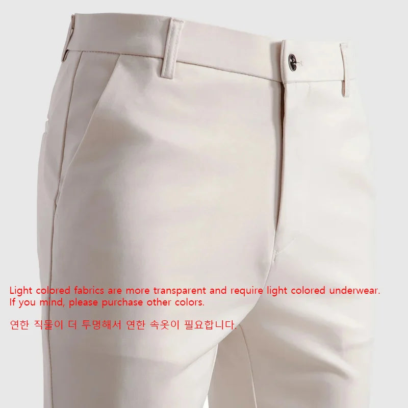 Men's Summer Fashion Suit Pants – Thin Business Casual Elastic Straight Leg Formal Trousers | Plus Size 28-42