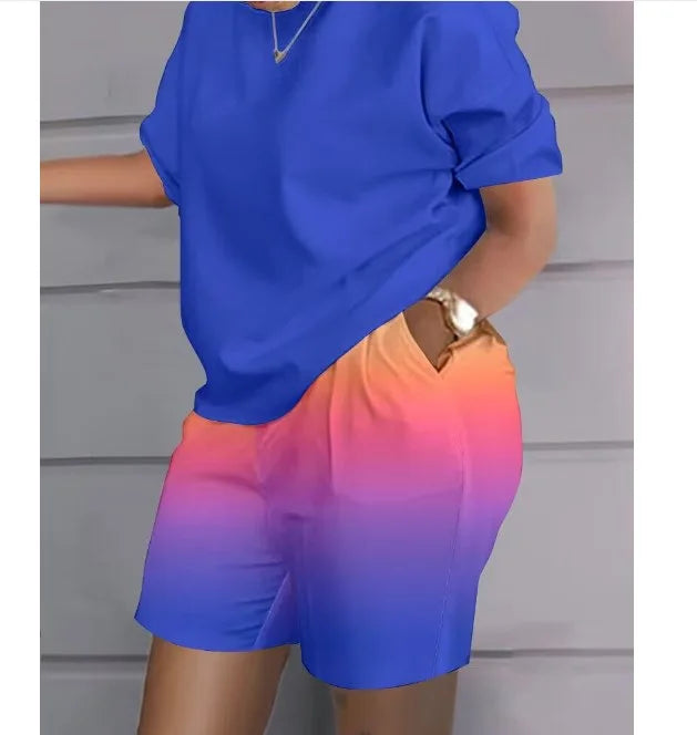 Women’s Printed 2-Piece Shorts Set – Short Sleeve T-Shirt & Elastic Waist Pants Matching Summer Y2K Outfit with Pockets (2025)