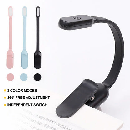 Mini LED Book Night Light – USB Rechargeable Clip-On Reading Lamp with 3 Brightness Settings for Travel, Bedroom, and Dormitory