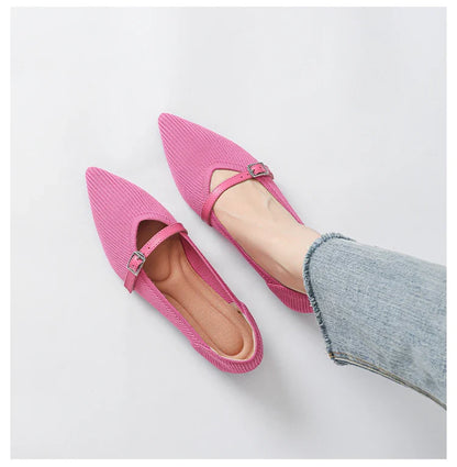 2024 Women's Flat Shoes – Pointed Toe Soft Knitted Sole, Breathable & Comfortable Spring and Autumn New Model