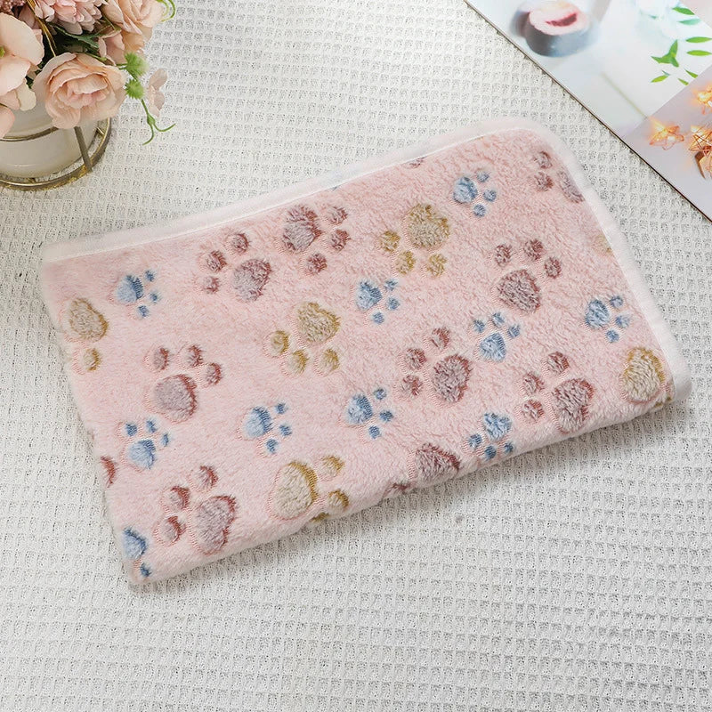 Flannel Pet Blanket - Cute Paw Print Mat for Warm Comfortable Dog & Cat Puppy Kitten Bedding