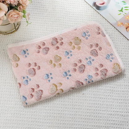 Flannel Pet Blanket - Cute Paw Print Mat for Warm Comfortable Dog & Cat Puppy Kitten Bedding