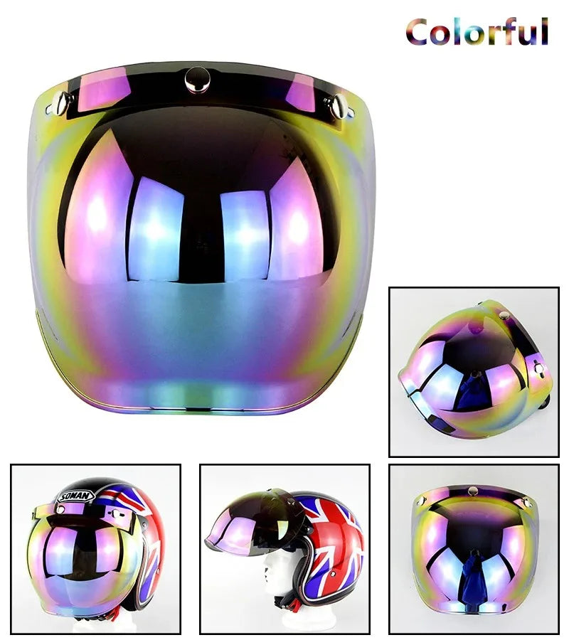 Open Face 3/4 Motorcycle Helmet Visor — Flip-Up Bubble PC Lens Windshield Shield for Casco Moto