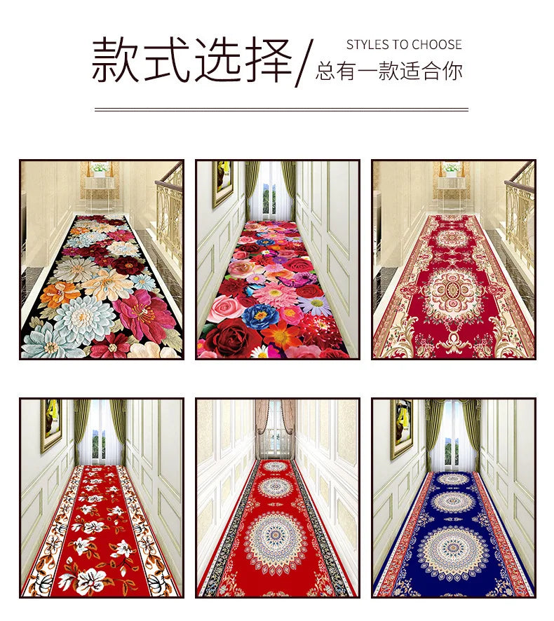 Luxury Chinese Classical Corridor Rug – Crystal Velvet Soundproof Washable Carpet for Villa, Hotel & Living Room