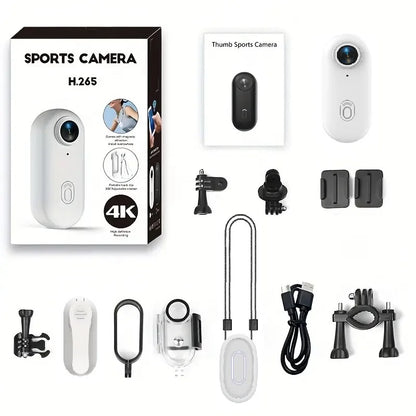 4K Thumb Action Camera — HD Sports Cam with Image Stabilization, Auto Exposure & Rechargeable 800mAh Battery