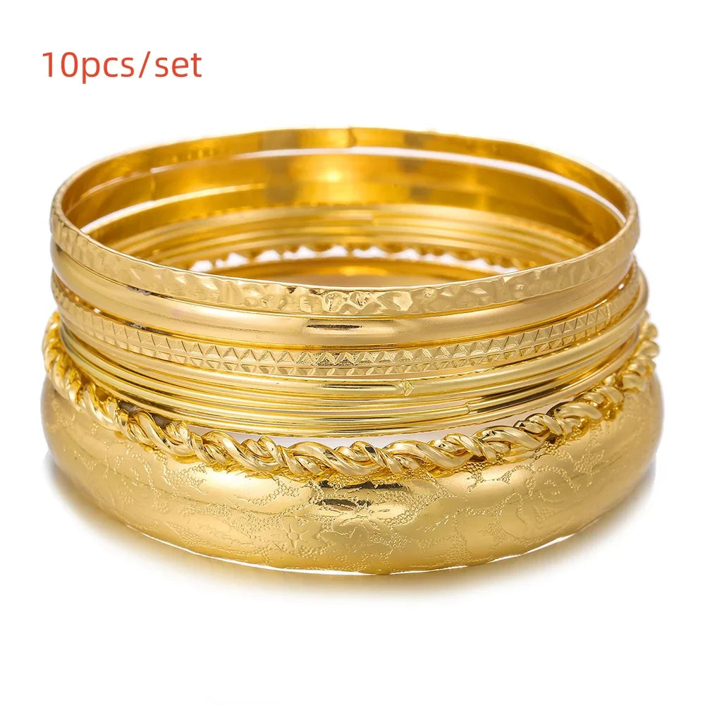 12Pcs Punk Curb Cuban Chain Bracelet Set for Women – Gold Miami Boho Thick Charm Bangles Fashion Jewelry