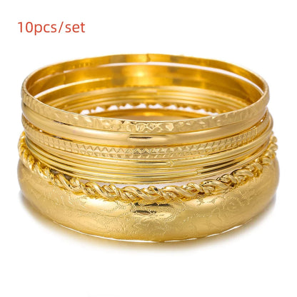 12Pcs Punk Curb Cuban Chain Bracelet Set for Women – Gold Miami Boho Thick Charm Bangles Fashion Jewelry