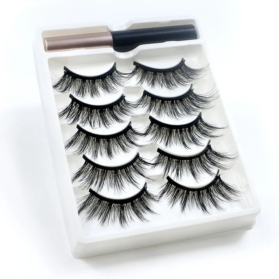 REDSIREN 5 Pairs Magnetic Eyelashes with Eyeliner – Reusable Thick Natural False Lashes