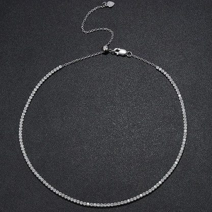 2mm Moissanite Tennis Necklace for Women – S925 Silver, 18K Gold Plated Adjustable Choker Wedding Jewelry