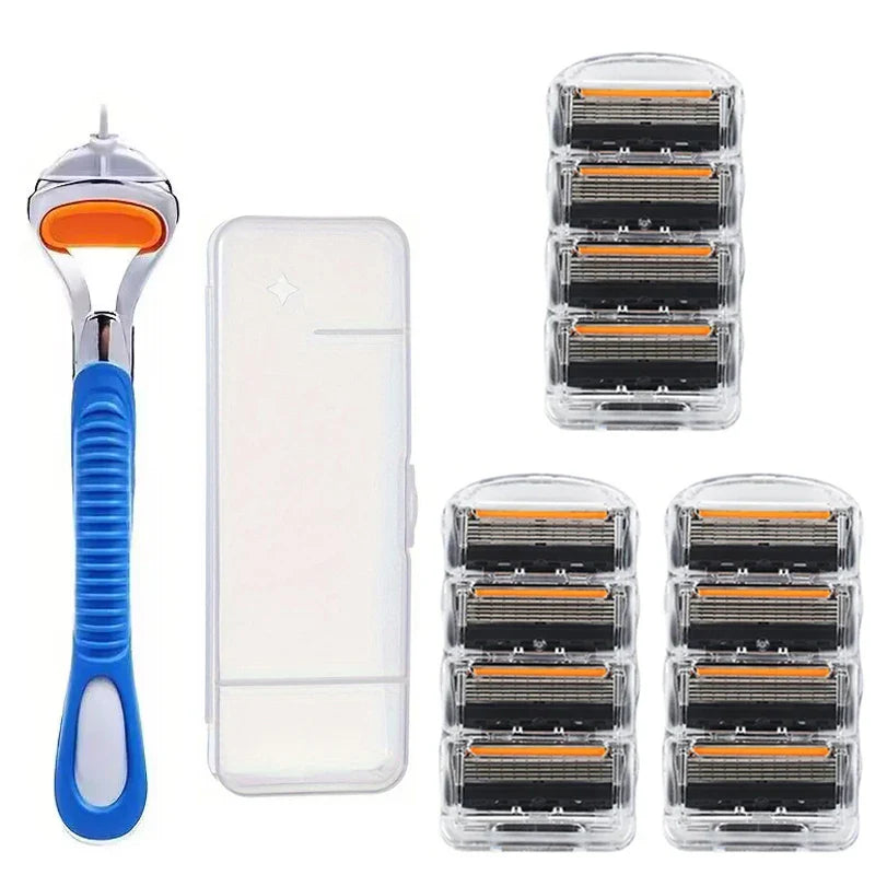 Men’s Vintage Fusion Safety Razor – Manual Shaver with Replacement Blade Cartridges for Face Hair Removal