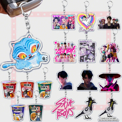 Kpop Demon Hunters Huntrix Saja Boys Keychain Bag Charm Rumi Zoey Jinu Ramen Keyring Fans Gift