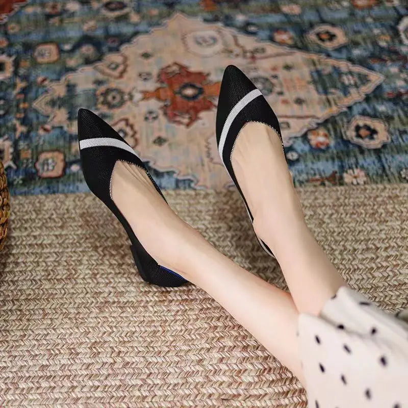 Women’s Pointed Flat Shoes - Comfortable Knitted Elastic Casual Fashion Shoes for Spring & Autumn Wear