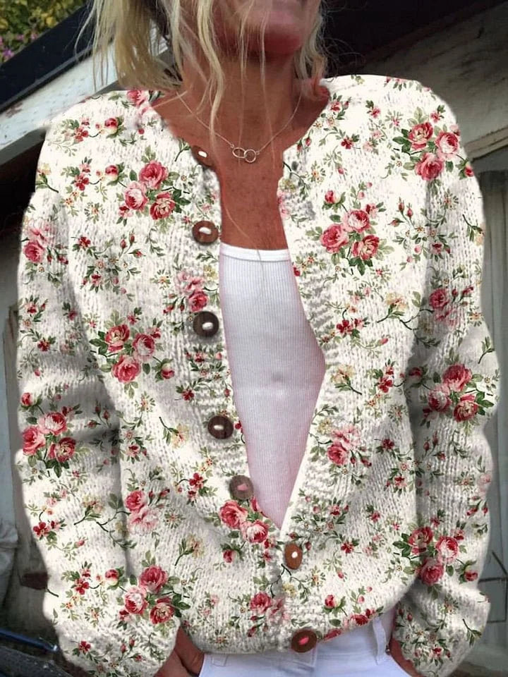 Women’s 3D Print Knitted Cardigan – Thin Vintage Sweater Autumn Winter Chic Knit Top Casual Streetwear