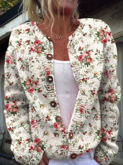 Women’s 3D Print Knitted Cardigan – Thin Vintage Sweater Autumn Winter Chic Knit Top Casual Streetwear