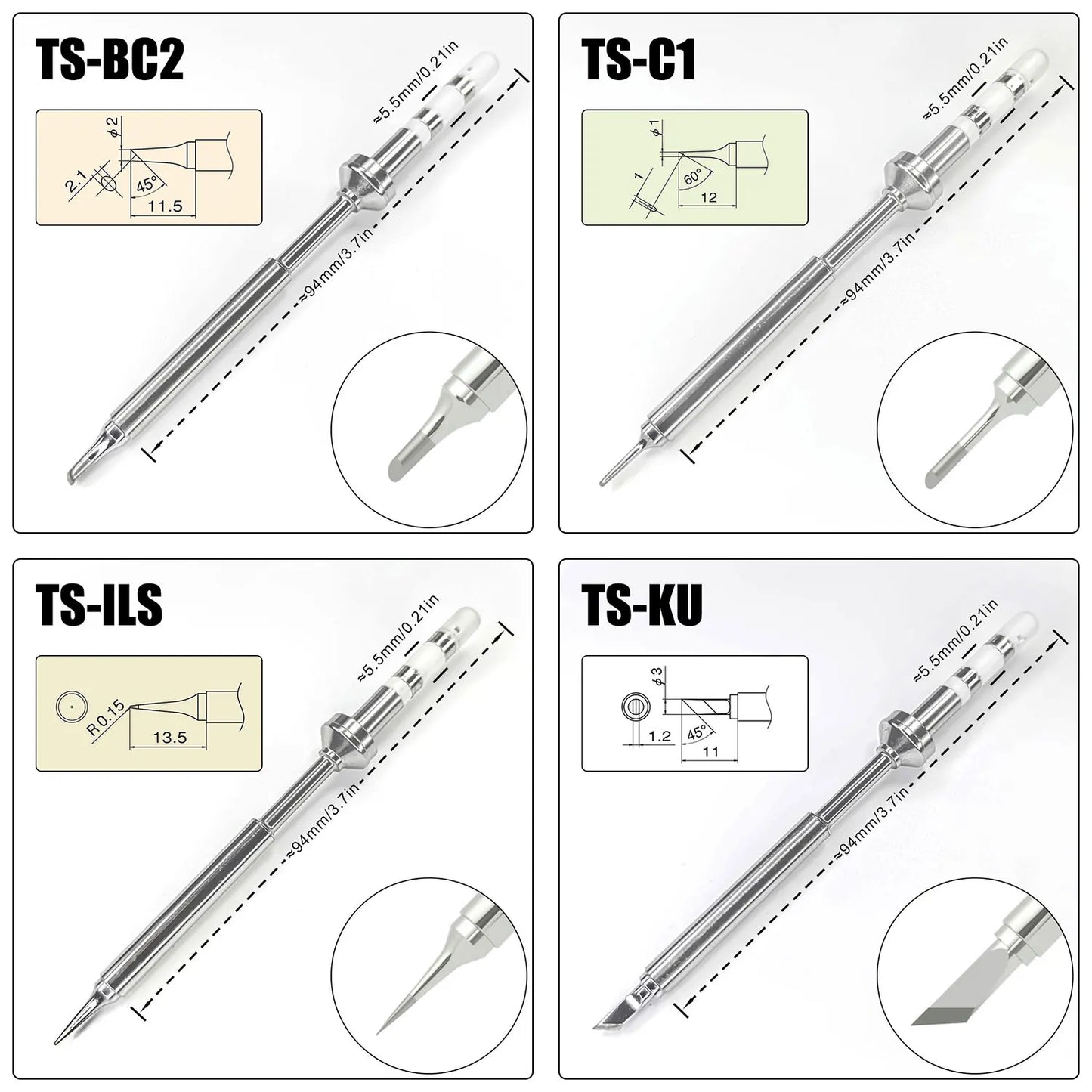 Pine64 TS100 TS101 Soldering Iron Tips – Replacement for Pinecil V2 & TS Series Models, B2 ILS BC2