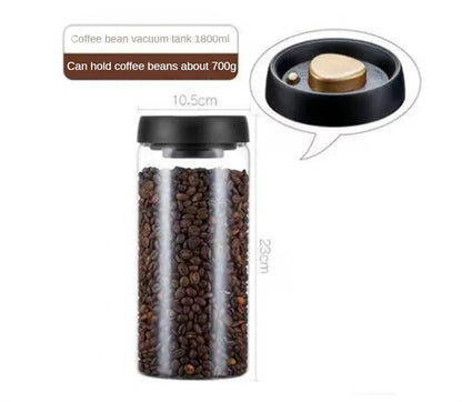 Vacuum Sealed Coffee Bean Storage Jar – Transparent Glass Airtight Container, Moisture-Proof Food Canister
