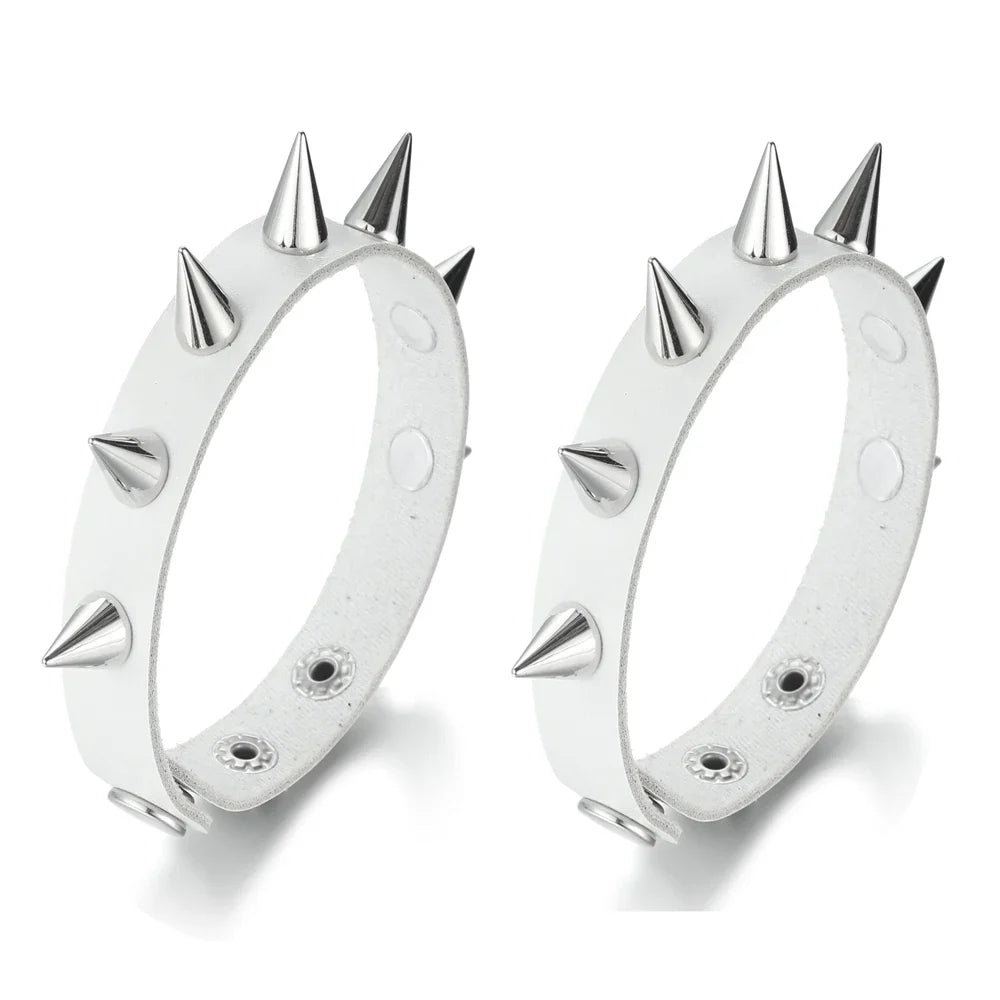 Spiked Black PU Leather Bracelet Set – Punk Rock Metal Wristband for Men, Goth Bangle Accessories