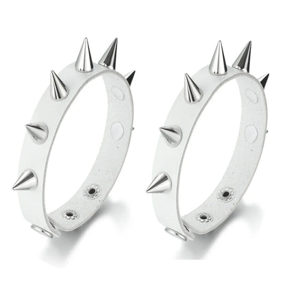 Spiked Black PU Leather Bracelet Set – Punk Rock Metal Wristband for Men, Goth Bangle Accessories