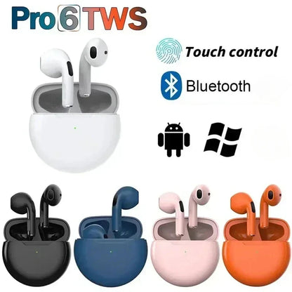 Pro 6 TWS Bluetooth Earphones – Wireless Noise Cancelling Headset with Mic, Pro6 Earbuds for iPhone