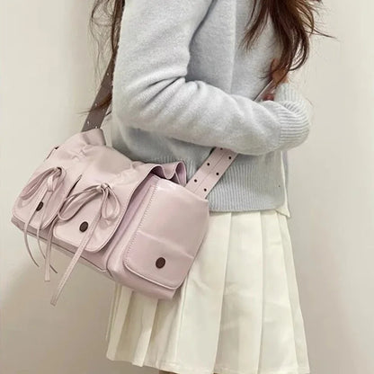2024 Distressed PU Leather Rivet Bow Shoulder Bag – Pleated Underarm Luxury Handbag for Women
