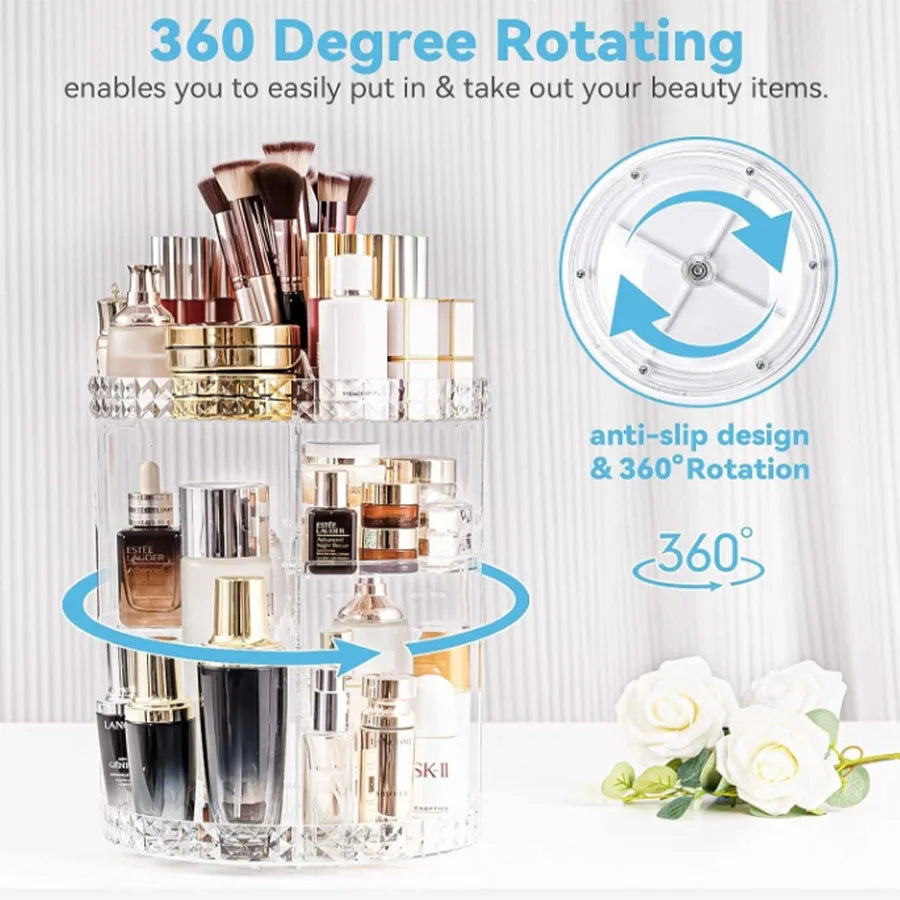 360° Rotatable Cosmetic Organizer: Adjustable Storage Display Case - Easy Assembly, Perfect for Your Cosmetics