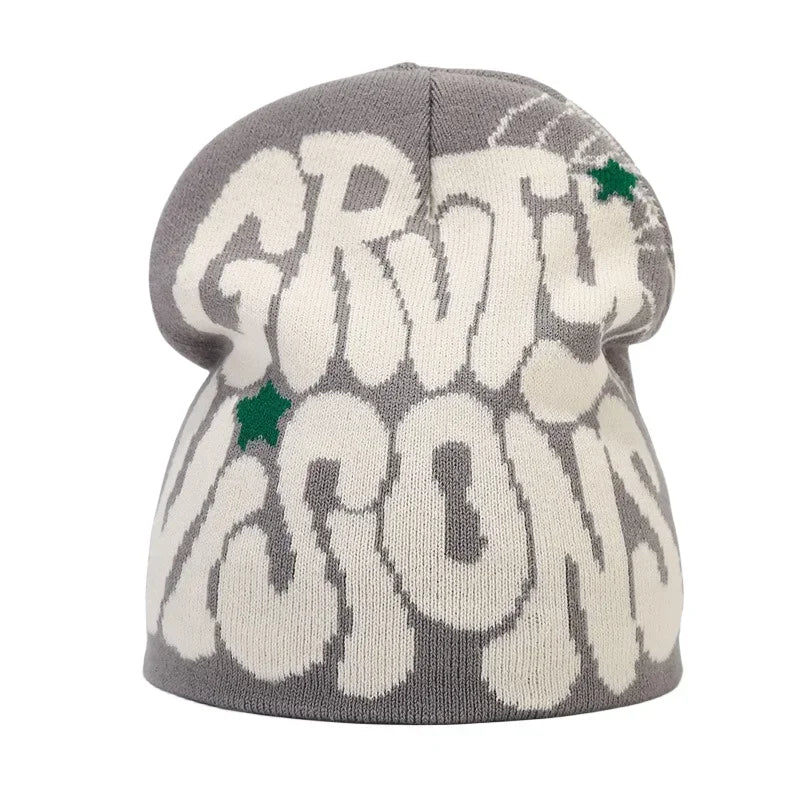 Y2K Letter Knitted Beanie Cap – Unisex Winter Autumn Warm Ski Skullcap, Hip Hop Streetwear Ear Cover Hat for Men & Women