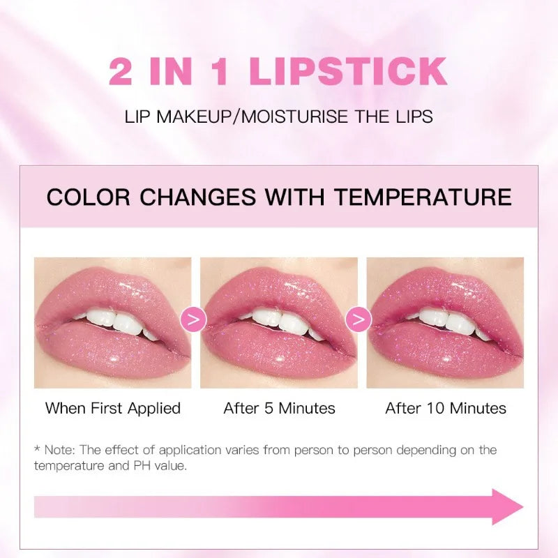 Soft Jelly Color-Changing Lipstick – Glossy Hydrating Glitter Lip Balm with Sparkling Red Shade