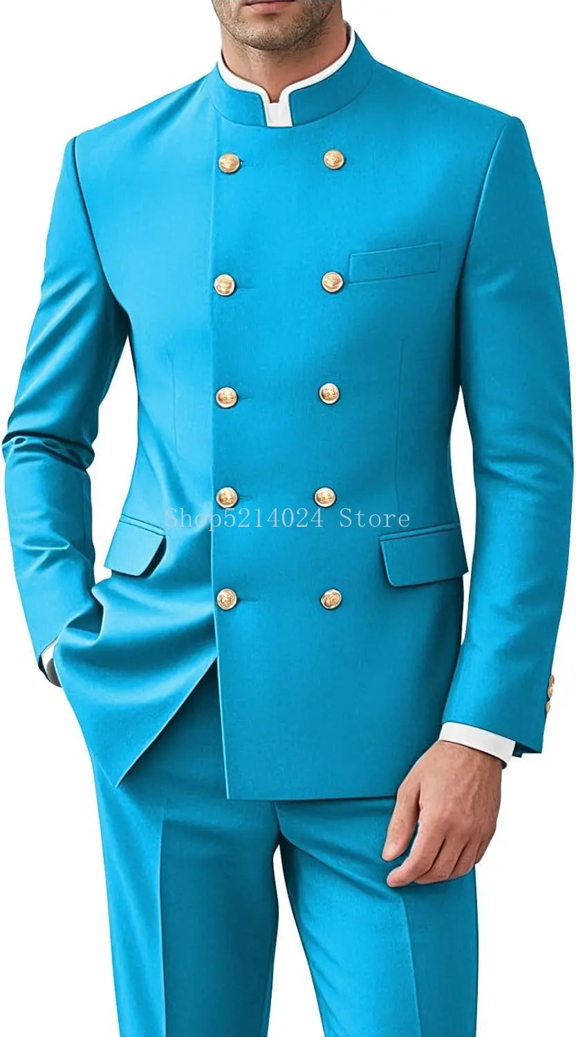 Men’s 2-Piece Suit Set - Gold Button Jacket & Pants Formal Wedding Style Outfit
