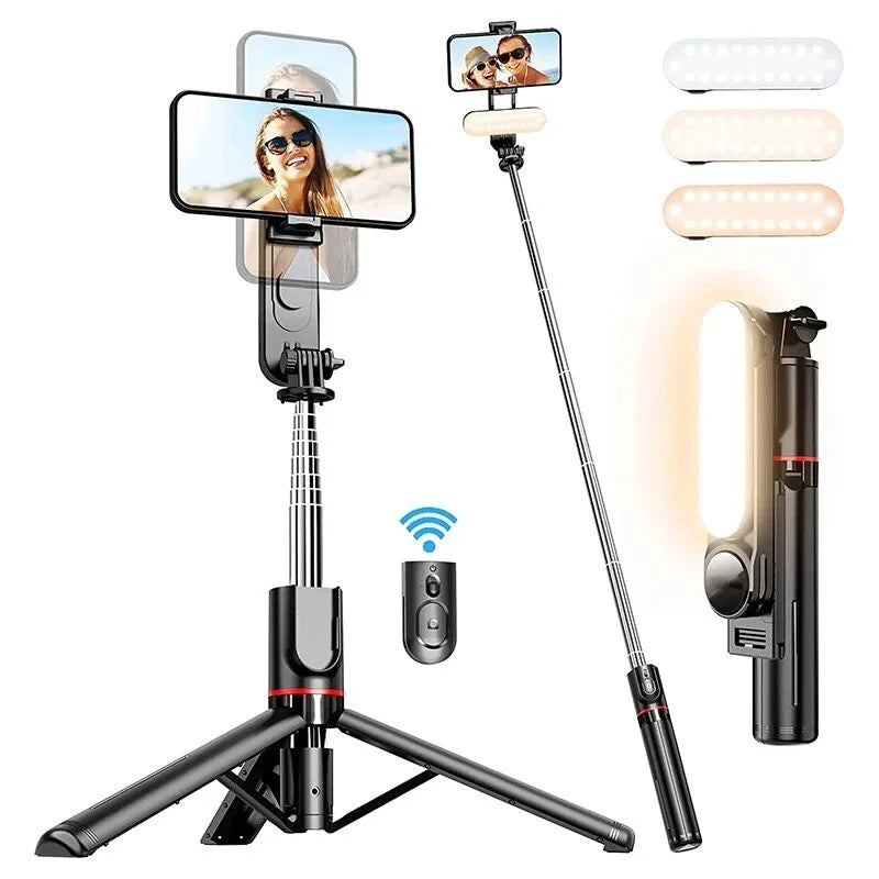 FANGTUOSI 2025 L15 Wireless Selfie Stick Tripod – Foldable Monopod with LED Light for Smartphones, TikTok & Live Shooting