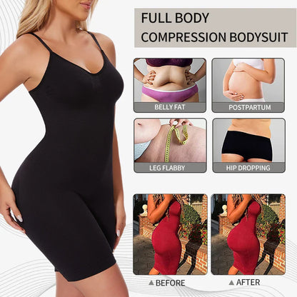 Women’s Bodysuit Shapewear Tank Top — Tummy Control Full Body Shaper with Anti-Chafing Shorts, Waist Trainer & Butt Lifter